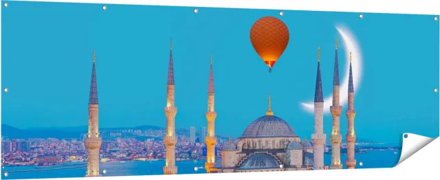 Gards Tuinposter Sultan Ahmetmoskee in Istanbul - 210x70 cm - Tuindoek - Tuindecoratie - Wanddecoratie buiten - Tuinschilderij Multikleur