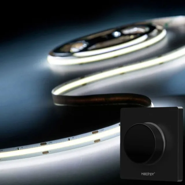 DiamantLED LED Strip COB - 10 Meter - Complete Set - 6000k - Koud Wit - 24V - 480LED/m - Met Draadloze Mi-Light(MiBoxer) wanddimmer(Zwart)