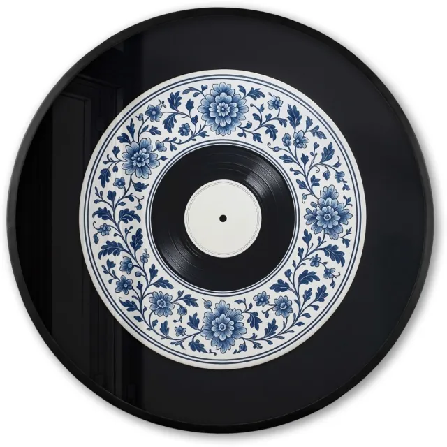 FrameYourWall Poster in lijst Rond - Fotolijst 60x60 cm - Posters - Vinyl - LP - Delfts Blauw - Muziek - Ronde posterlijst zwart - Decoratie - Wanddecoratie woonkamer - Muurdecoratie slaapkamer Vinyl - Muziek