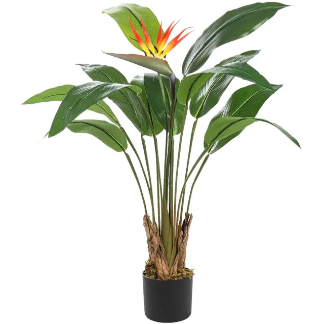 Kunstpalm Kunst Paradijsvogelplant 100 cm – Strelitzia met Bloem – Real Touch – In Pot – Binnenplant donkergroen