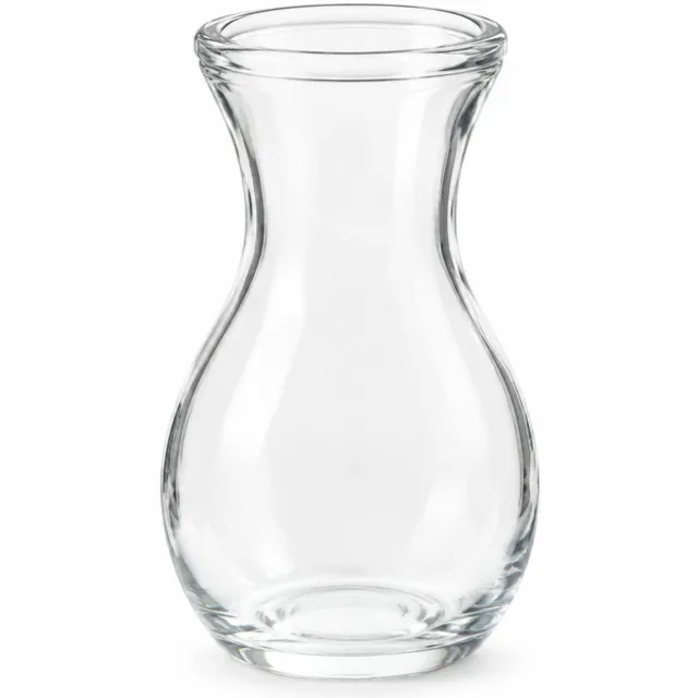 SWGOTA Transparante glazen vaas met ronde buik, smalle hals en uitlopende opening voor kunstbloemen, in kartonnen doos
