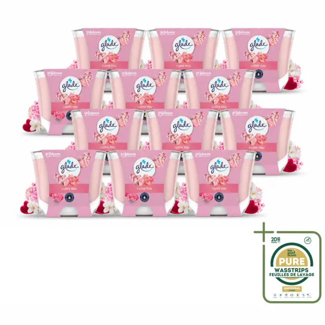 Glade 12 x Glade - Geurkaars I Love You - 100% Raapzaadwas - 204 g - Wasstrips - Geurkaars I Love You - Geurkaars - Geur - Bloemige Geur - Liefde roze