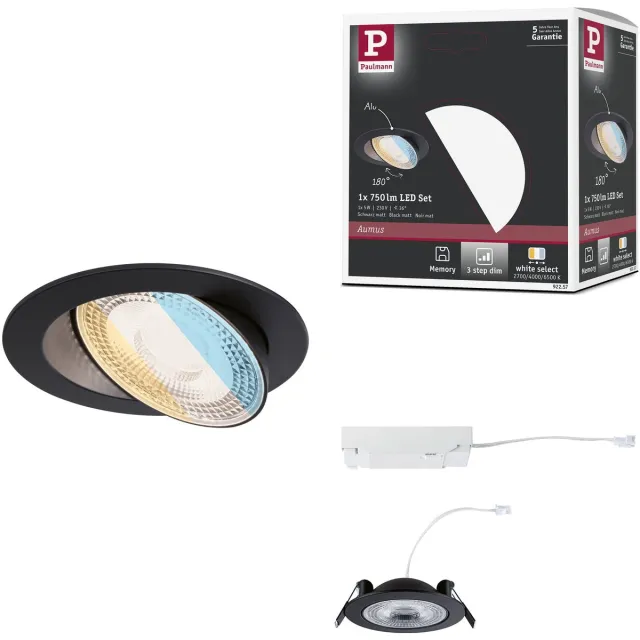 Paulmann LED-inbouwlamp White Select Aumus Losse spot rond 105 mm 90° 5W 700lm 230V dimbaar White Select Zwart