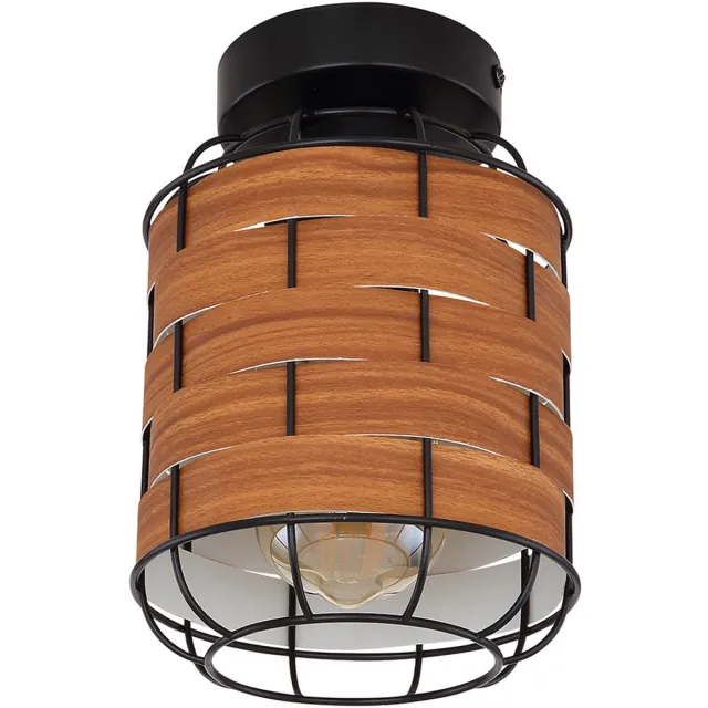 Globo Plafondlamp Woonkamerlamp Eetkamerlamp Woonkamerlamp, metaal zwart hout look, E27 fitting, DxH 15x22cm, set van 2 Bruin