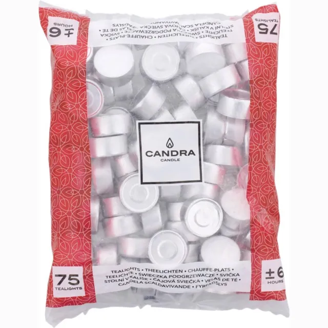 Candra Waxinelichtjes Theelichten maxi Waxinelichtje - Kleine Theelichtjes – Mini Kaarsjes Winter – Kerst - 75 stuks - 6 uur wit