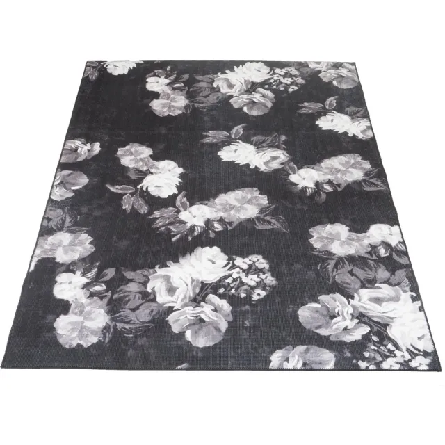Veer Carpets Vloerkleed Mo 200 x 290 cm - Laagpolig Vloerkleed – Botanisch / Vintage Design Zwart