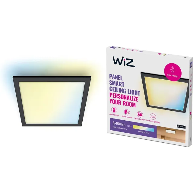 WiZ Plafondlamp LED Paneel - 60 x 60 cm - Warm- tot Koelwit Licht - Slimme LED Verlichting - 36W - Vierkant - Zwart