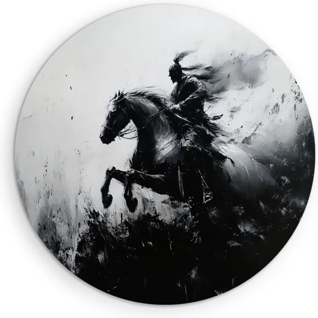 Saammp Muurcirkel Hout - Abstract Paard met ruiter - Natuur - Ø 80 - Wandcirkel - Wanddecoratie Cirkel - muurdecoratie Woonkamer - Slaapkamer decoratie - Rond Schilderij