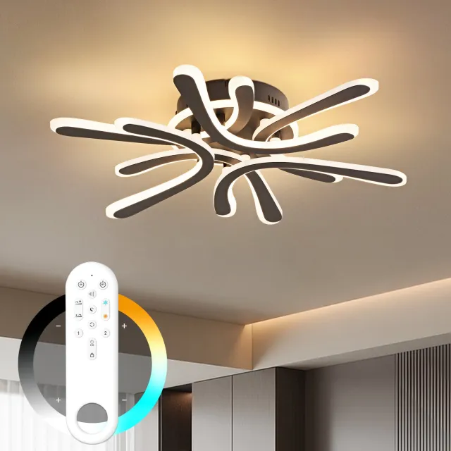 anten Amdelne Moderne LED Plafonnière Zwart - 40W - 3800 Lumen - CCT Dimbaar (2800K-6000K) - Met Afstandsbediening & Geheugenfunctie - Bloem Design Deckenlamp