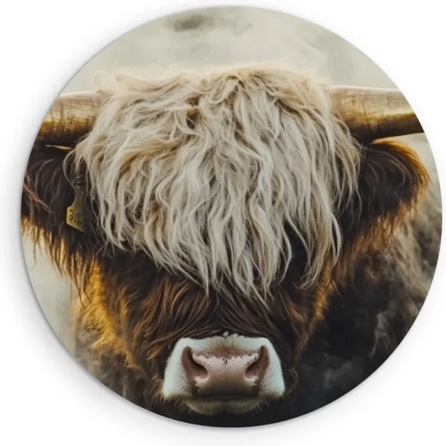 Saammp Forex Muurcirkel Schotse Hooglander Koe liggend - Dieren - Natuur - Ø 50 - Wandcirkel - Wanddecoratie Cirkel - muurdecoratie Woonkamer - Slaapkamer decoratie - Rond Schilderij