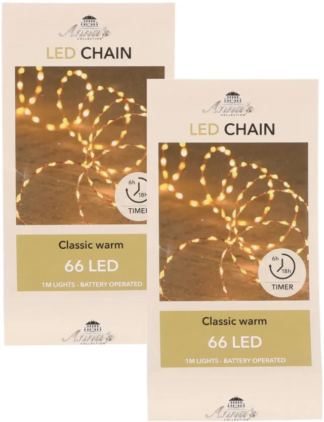 Anna's Collection Draadverlichting - Set van 6x stuks - koper - 66 led lampjes - klassiek warm wit - 1 m - lichtsnoer - koperdraad