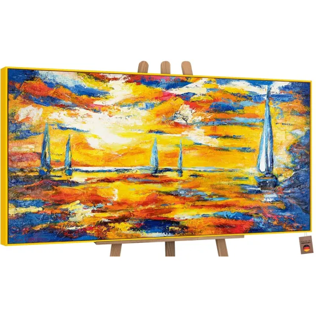 YS Canvas schilderij groot handgeschilderd zeespiegel maritiem mysterieus – YS-Art Gallery – Mysterieuze wanddecoratie voor woonkamer – Modern schilderij voor slaapkamer en hal Yellow