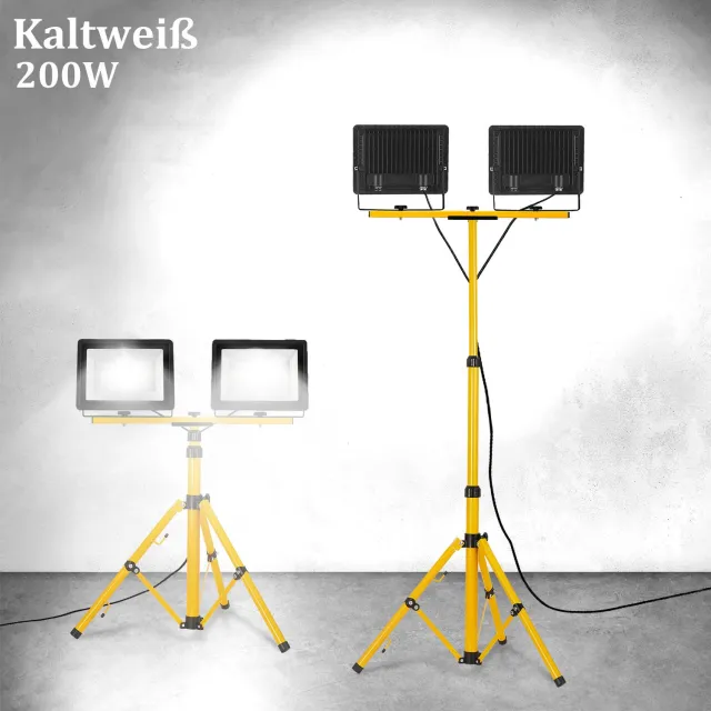 Froadp 2 * 200W LED Werklichten Koudwit Met Standaard Voor Bouwwerken, Tuin, Garage - Inclusief Netkabel, Waterdicht IP66 Koud wit
