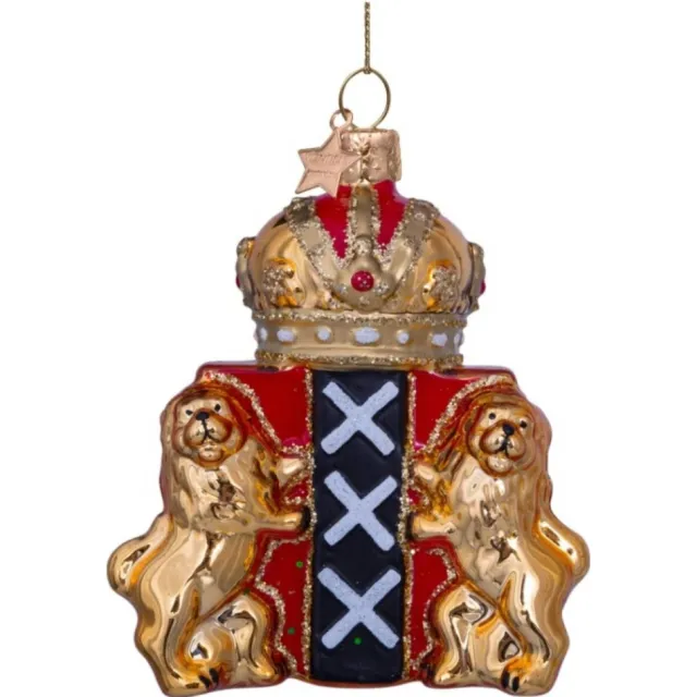 Vondels kerstornament glas gouden schild van Amsterdam H9.5cm