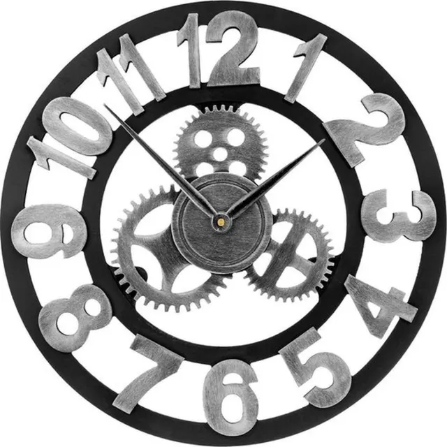 LOUZIR Handgemaakte Grote wandklok - Ronde Muurklok - Retro Klok - Tandwiel - Handmade Gear wall clock Zilver