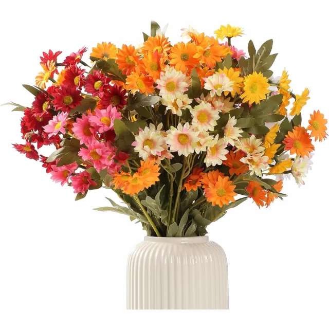 Famanu Kunstbloemen Zijden bloemen als echt 6 bundels - madeliefjes kunstbloemen boeket kunstmatig - kunstbloem voor balkon voor binnen en buiten - verjaardag - bruiloft - feest - tafeldecoratie - huisdecor Red