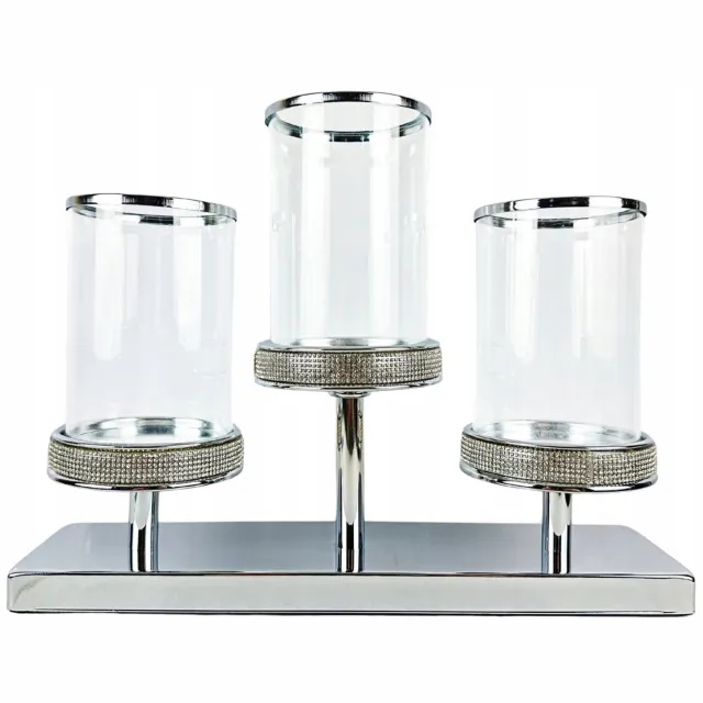 Oris Set van 3 Zilveren Glazen Lantaarns met Dienblad - Decoratieve Kaarshouders