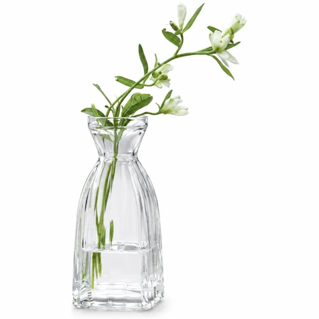SWGOTA Transparant glazen vaasje met uitlopende opening en verticaal reliëf, voor kunstbloemen, in kartonnen doos