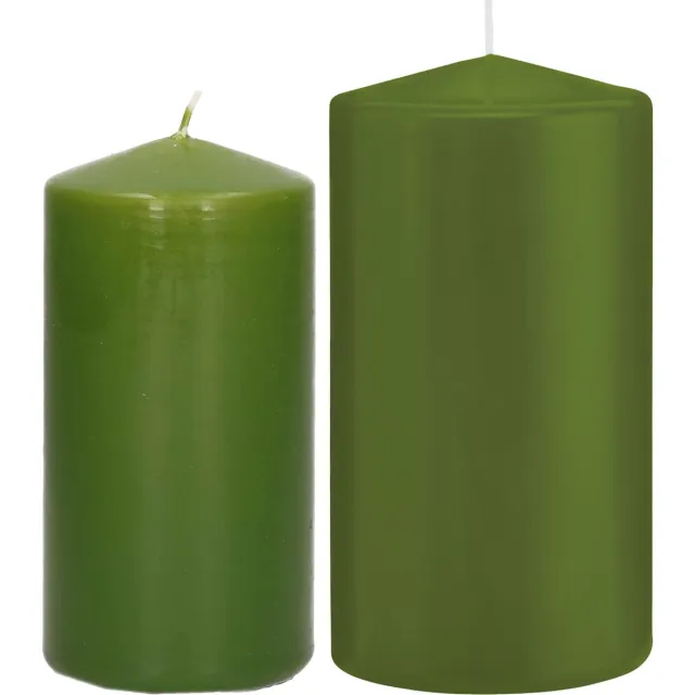 Trend Candles Stompkaarsen set 6x stuks olijfgroen 12 en 15 cm Donkergroen