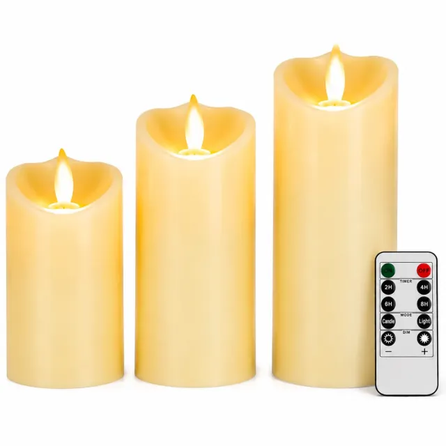 Bobypet LED Kaarsen - Nep - Stompkaars - Flikkerende Vlam - Batterijen - Afstandsbediening - Set van 3 - Warm Wit Licht - Voor binnen,buitengebruik,feesten,vakantiedecoraties