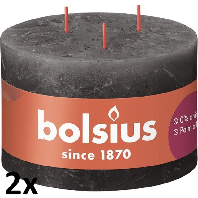 Bolsius 2 stuks Bolsius antraciet rustiek 3 lonten kaars 90/140 (57 uur) Eco Shine Stormy Grey