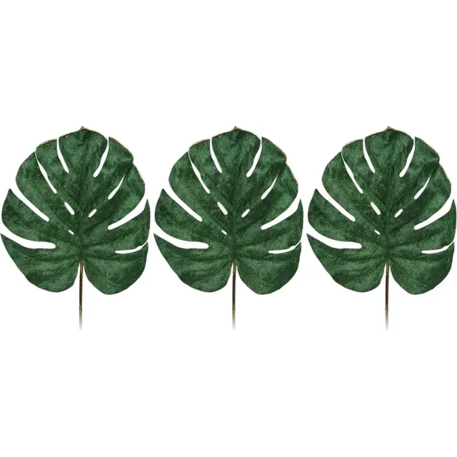 Shoppartners Bellatio flowers & plants Monstera kunsttak - 3x - fluwelen blad - 80 cm - onderhoudsvrij Groen