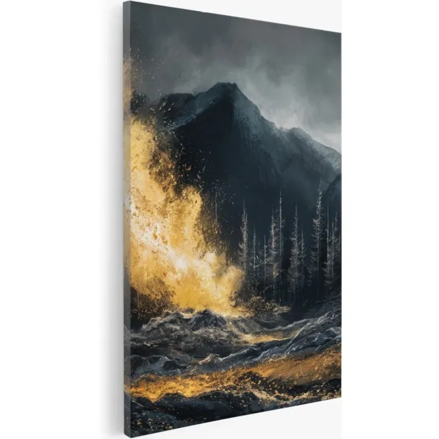 Saammp Canvas Schilderij - goud - Abstract - bomen - Landschap - Natuur - 60x90 - Foto op canvas - Wanddecoratie - Muurdecoratie Woonkamer - Slaapkamer decoratie - Canvas Print Multicolor