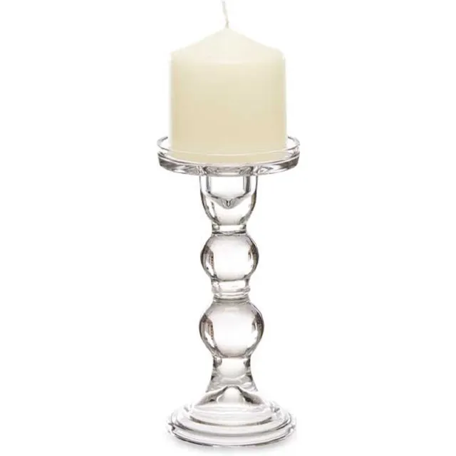 Giftdecor Kaarsen kandelaar van decoratief glas - voor stompkaarsen - D8.5 x H18 cm Transparant