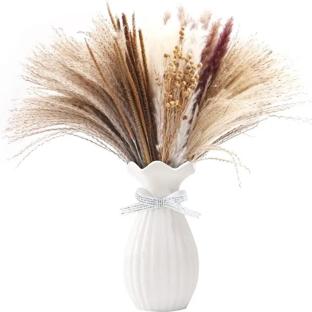 meerklose 80 stuks natuurlijk gedroogd pampasgras, natuurlijk wit, 45 cm, natuurlijke gedroogde bloemen, boeket, decoratie, pluizige droge planten voor binnen, vazen, bruiloft, feest, bloemstukken