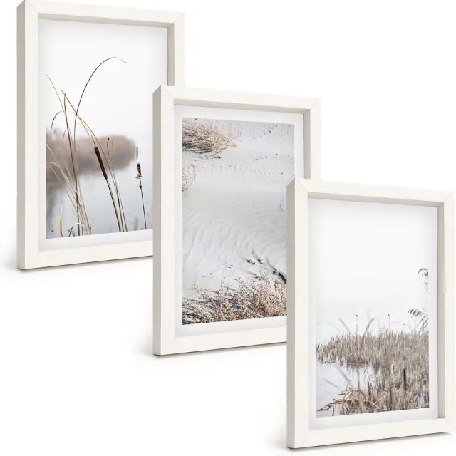 TULUP 3-Delige Schilderij Set - Waterplanten, delicate zomergezichten - 20x30 - Stijlvolle Muurdecoratie - Kantoor - Woonkamer Decoratie Witte lijst