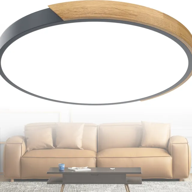 Froadp Plafondlamp hout LED-plafondlamp hout Moderne plafondlampen Rond Lampen Plat Woonkamerlamp Slaapkamerlamp Lamp hout voor hal Keuken Lounge Balkon - Grijs frame - 96W Koud wit 96W Grijs koud licht