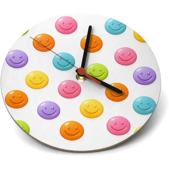 Mr Cadeautjes Klok rond Ø 19 - design Een set van ronde fruit-icoontjes met glimlachende gezichten | cadeau Wit