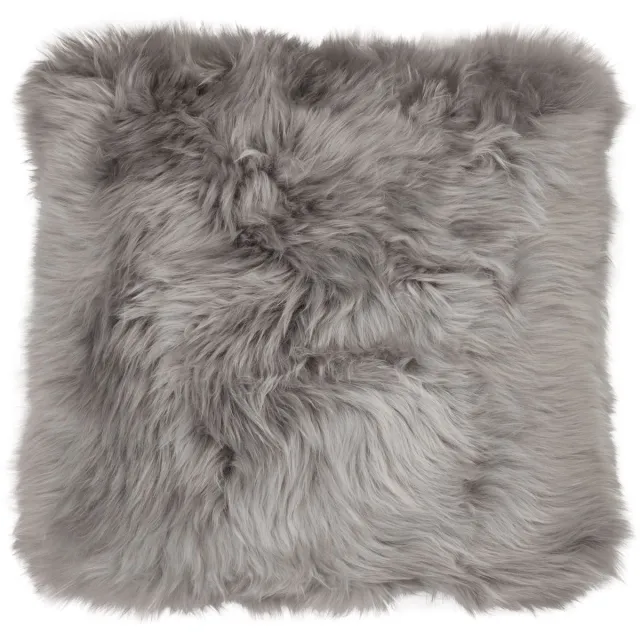 Sheepskin House Langharig Schapenvacht Kussen - LW - Leren achterkant - 50x50 cm Light Grey