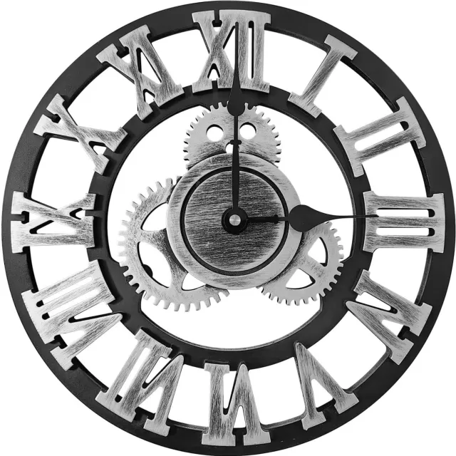 ApexArte® Wandklok Industrieel - Klok Muur - Ronde Klok Modern-Zwart en zilver