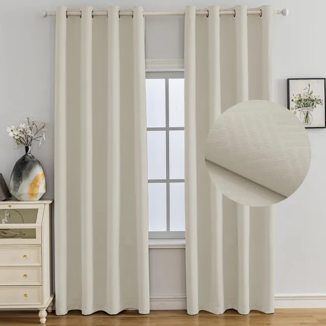 Famanu Set van 2 thermische verduisterende gordijnen, 140 x 300 cm, warmte-isolerend, modern design met oogjes, beige, biedt geluidswering en energiebesparing, ideaal voor slaapkamers en woonkamers
