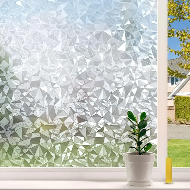 SNQ Raamfolie - 1 rol - 3D - Elektrostatische hechting - Lijmvrij verwijderbaar - Privacybescherming - UV-filter - Mat raamfolie - Geschikt voor glazen deuren, keukens en woonkamers - Veelhoekig ruitpatroon - 45 × 200 cm - Wit
