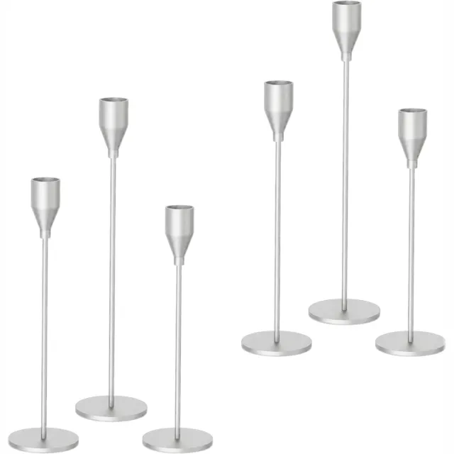 Purepeak Kaarsenstandaard voor Dinerkaarsen Set 6 Stuks - Kaarsenhouder - Kandelaar - 22, 28, 33 cm - Zilverkleurig
