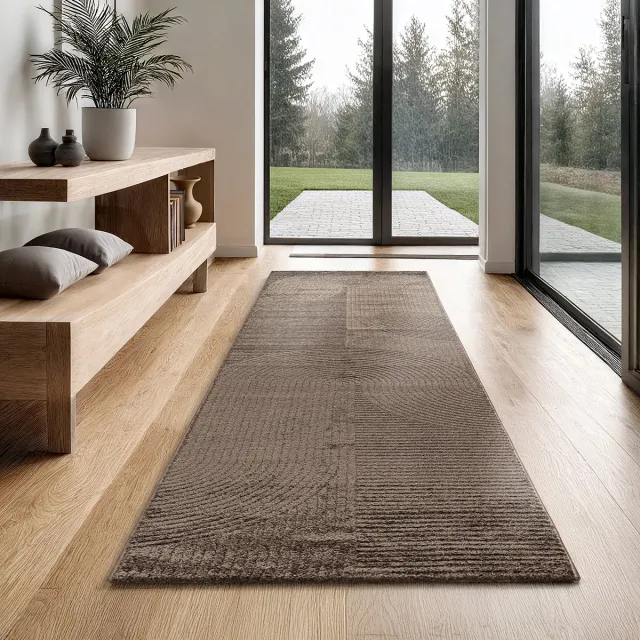 the carpet Everest - modern kortpolig vloerkleed met Panglao-design, hoog-laag 3D-effect, hoge pooldichtheid, zacht en comfortabel – voor woonkamer of slaapkamer, bruin, 80 x 300 cm