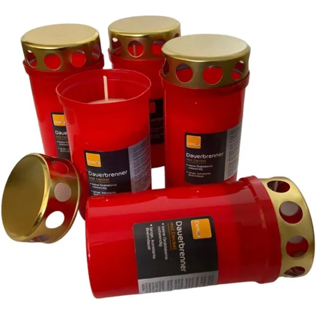 Dekor Grafkaarsen voor Buiten - 6 Stuks met Deksel - Herdenkingskaarsen - Graflichten - Rood