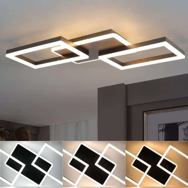 NETTLIFE Plafondlamp LED – zwart – vierkant - 3-Lichts - dimmbaar 3000-6500K - Moderne Plafondverlichting – Metaal - voor Woonkamer | Slaapkamer | Gang - 48W