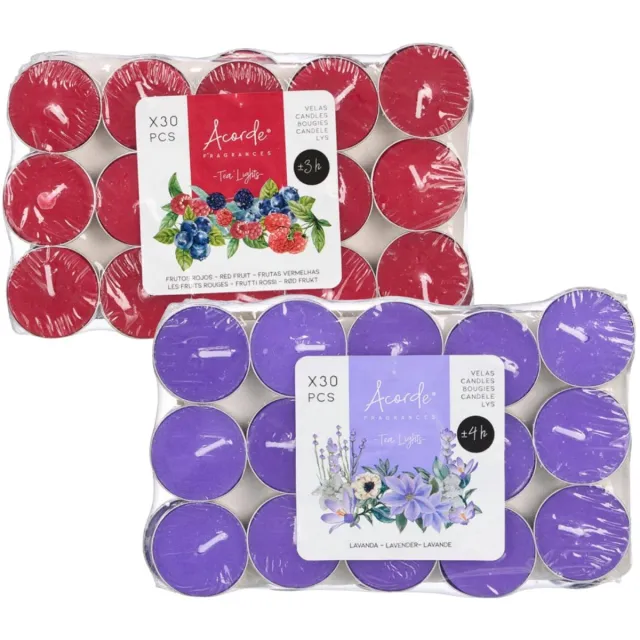 Atmosphera Acorde theelichtjes - 60x - 30x rode vruchten - 30x lavendel - aroma/geurkaarsen Paars