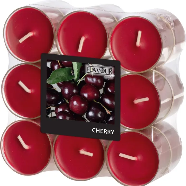 Conpax Candles Geur theelichtjes/waxinelichtjes - transparant - 18x - Cherry aroma - 6 branduren Kersenrood