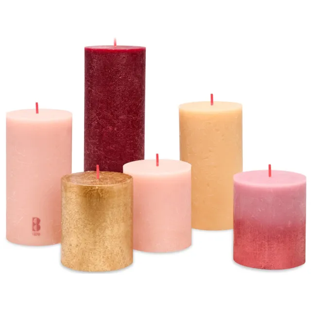 Bolsius kaarsen Rustiek Haptic Luxury (set van 6) roze/goud/burgundy