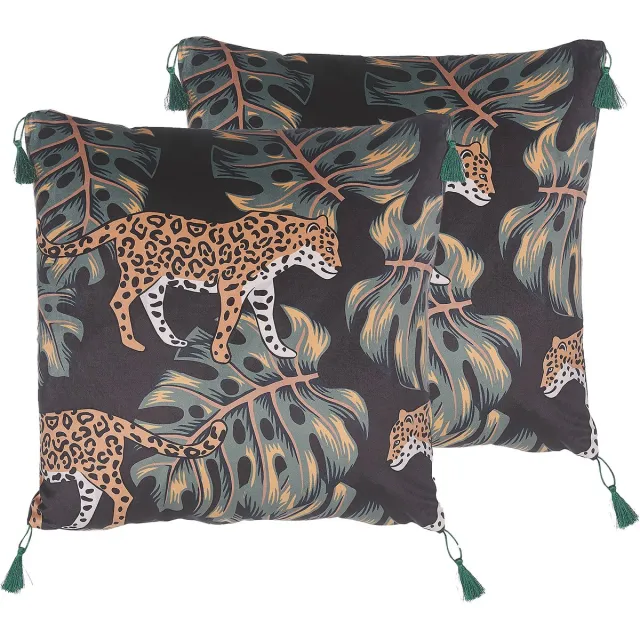 Beliani KUHI - Sierkussen set van 2 - Zwart - 45 x 45 cm - Polyester