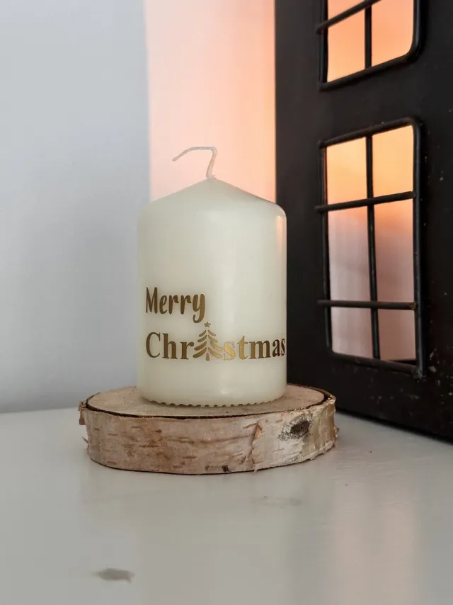 Afscheid & Troost Kerstkaars - Kaars - Merry Christmas - Persoonlijke boodschap - Feestdagen - Kerstboodschap - Herdenkingskaars AF-MCGOLD Ivoor met gold