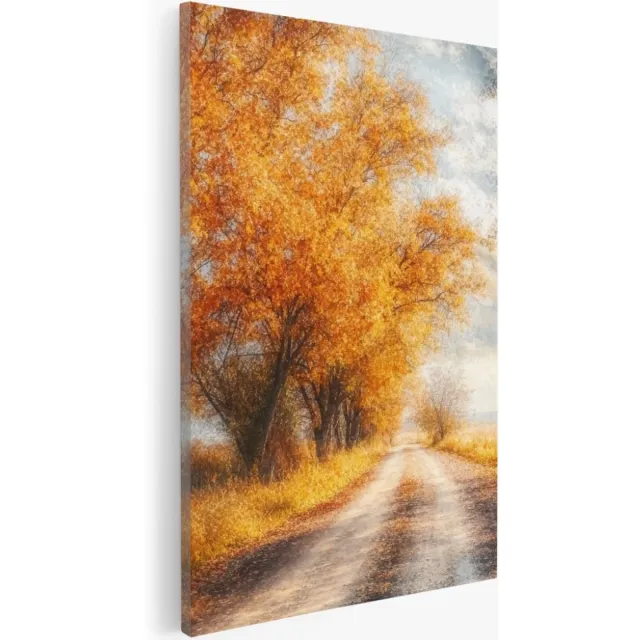 Saammp Canvas Schilderij - Pad Tussen de bomen - Herfstachtig - Landschap - Natuur - 40x60 - Foto op canvas - Wanddecoratie - Muurdecoratie Woonkamer - Slaapkamer decoratie - Canvas Print Multicolor