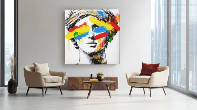 Trendex Global Vierkant Canvas Schilderij Artistiek Portret - Kleurrijke Abstracte Kunst - Luxe Interieur Decoratie - 60 x 60 cm