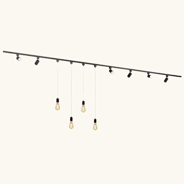 LUSENZ Railverlichting Pakket - Recht - 4x 1 m rail - 6 railspots - 4 hanglampen - Incl. GU10 & E27 - Warm wit - IP20 - Modulair - 230V - Taros/Avaro - Zwart