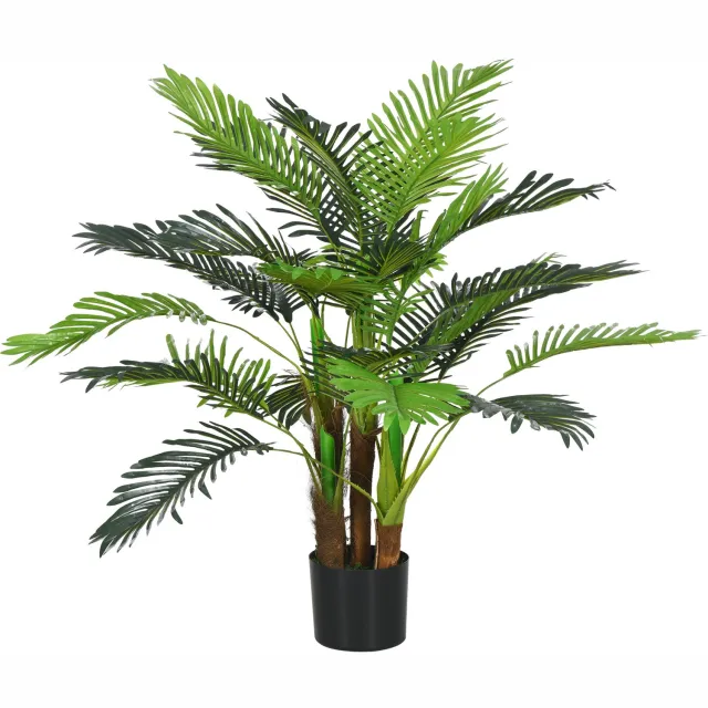 Homona Kunstpalm in pot - Met 5 stammen en 27 bladeren - 100 cm hoog - Groen/Bruin