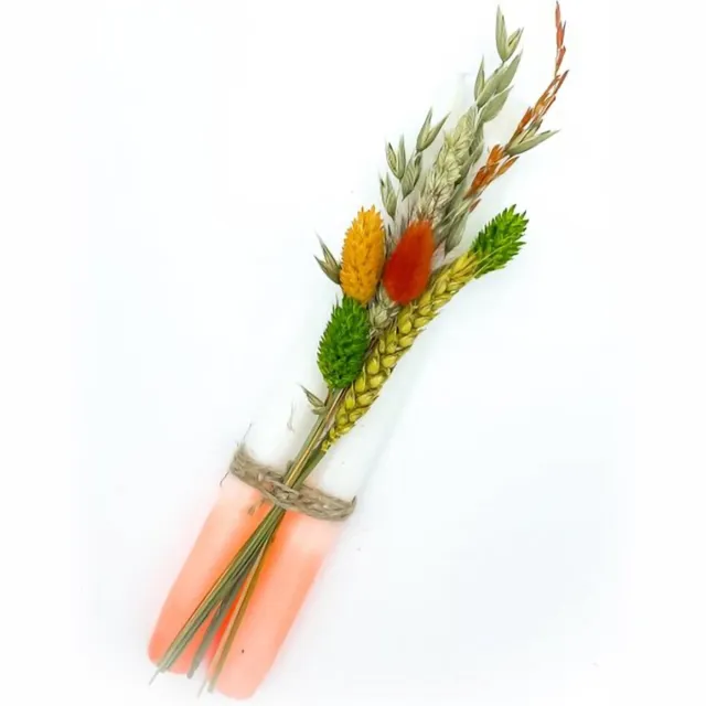 Waardevol Thuis Set DIP DYE kaarsen met droogbloemen fel oranje